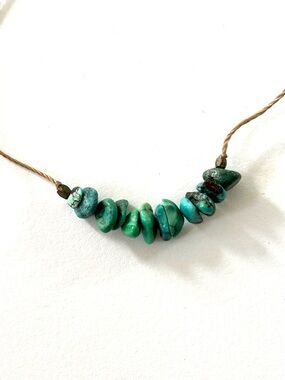Turquoise Chip Bead Necklace - Green/Blue Stone Strand